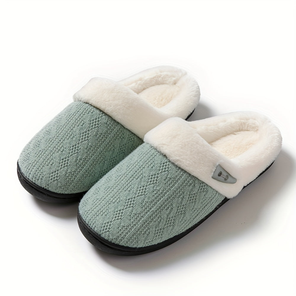 Soft green slippers with white fleece lining and diamond pattern for cozy indoor comfort