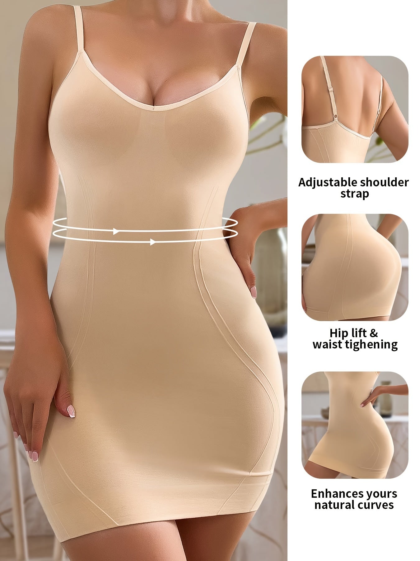 Vestido camisero moldeador elegante sin costuras con almohadillas extraíbles: control de abdomen, moldeador adelgazante y soporte de realce