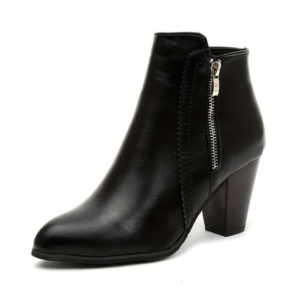 Botas de mujer de color liso, modernas, con plataforma, cremallera lateral y tacón grueso, botas casuales con punta redonda