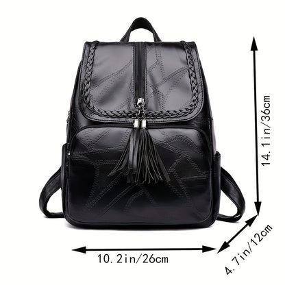 Casual PU Leather Backpack with Tassel Detail - Fashionable Lightweight Daypack