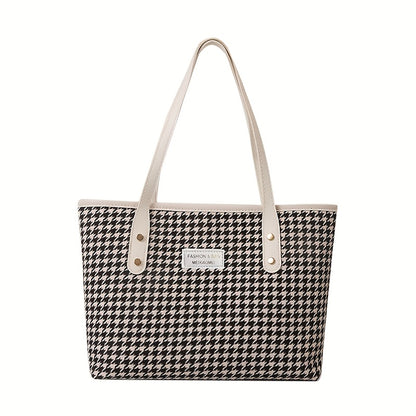 Chic Houndstooth Tote Bag for Women - Spacious & Stylish Shoulder Handbag
