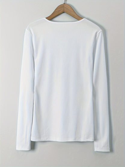 Chic Spring/Summer Women's Knit Sweater - Casual Solid Color with Button Detail, Long Sleeve, Round Neck, Machine Washable
