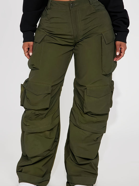 Plus Size Stylish Cargo Pants with Flap Pockets