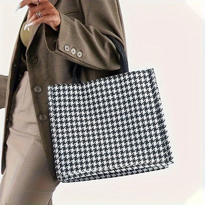 Bolso de mano a cuadros de gran capacidad y moda: bolso de hombro versátil para viajes diarios con cierre magnético, tela liviana y estampado aleatorio: ideal para ir de compras, ir a clase y para uso diario