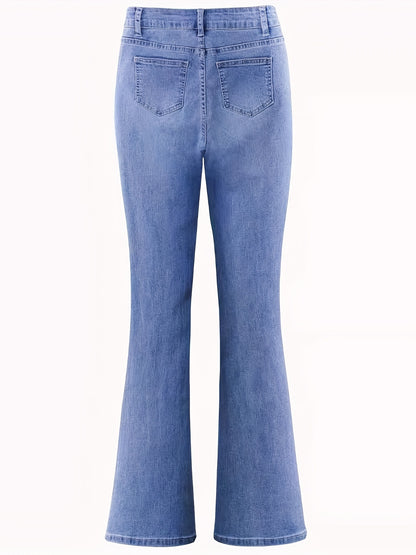 Pantalones acampanados ajustados y elásticos con efecto lifting de cadera para mujer, color azul claro