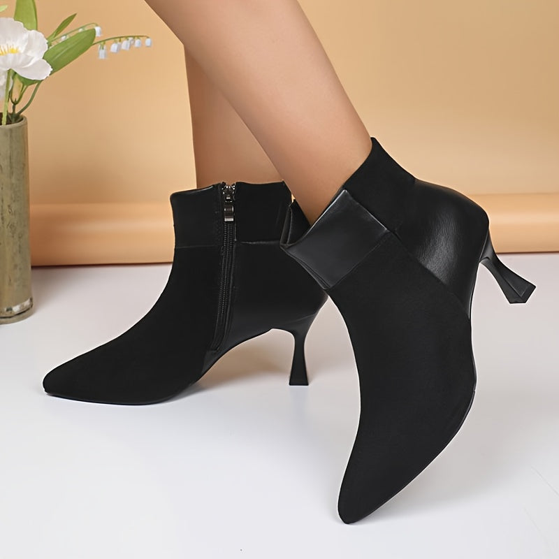 Botines elegantes de tacón de aguja marrón para mujer: zapatos de vestir de punta puntiaguda y tacón alto con cremallera lateral para uso diario y ocasiones especiales