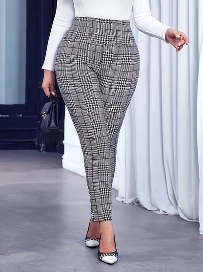 Leggings ajustados con estampado a cuadros de talla grande: elásticos, cómodos y versátiles para uso diario: ropa suave, transpirable y favorecedora para mujer en tallas grandes para ocasiones informales