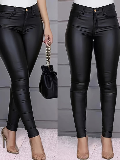 Stretchy Soft Slimming High-Waist PU Leather Jeans