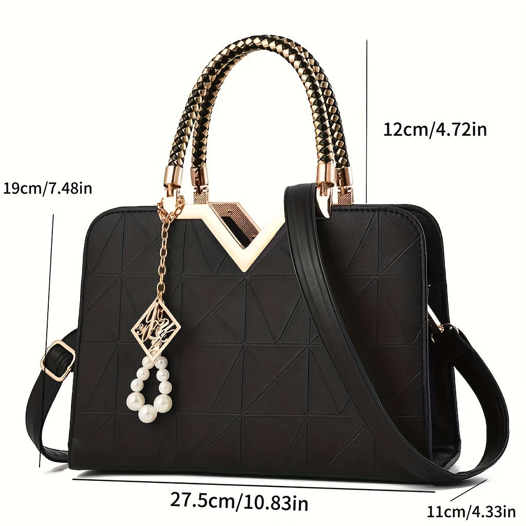 Fashion Top-Handle Handbag for Women, Solid Color Faux Leather Shoulder Bag, with Zipper Closure