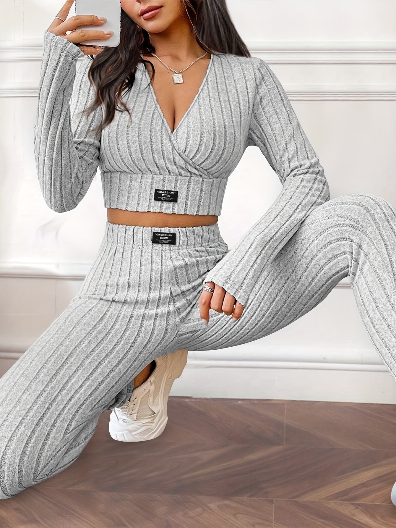 Flattering Ribbed Two-piece Outfit Set - LuxyXO