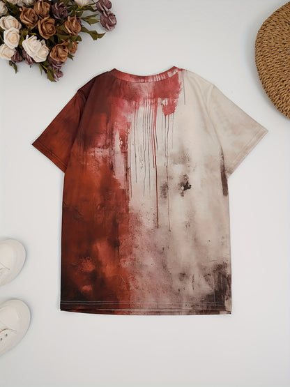 Camiseta con cuello en V y estampado de letras vibrantes: camiseta informal de manga corta para mujer para primavera y verano, ajuste relajado, tela transpirable, camiseta gráfica elegante para uso diario