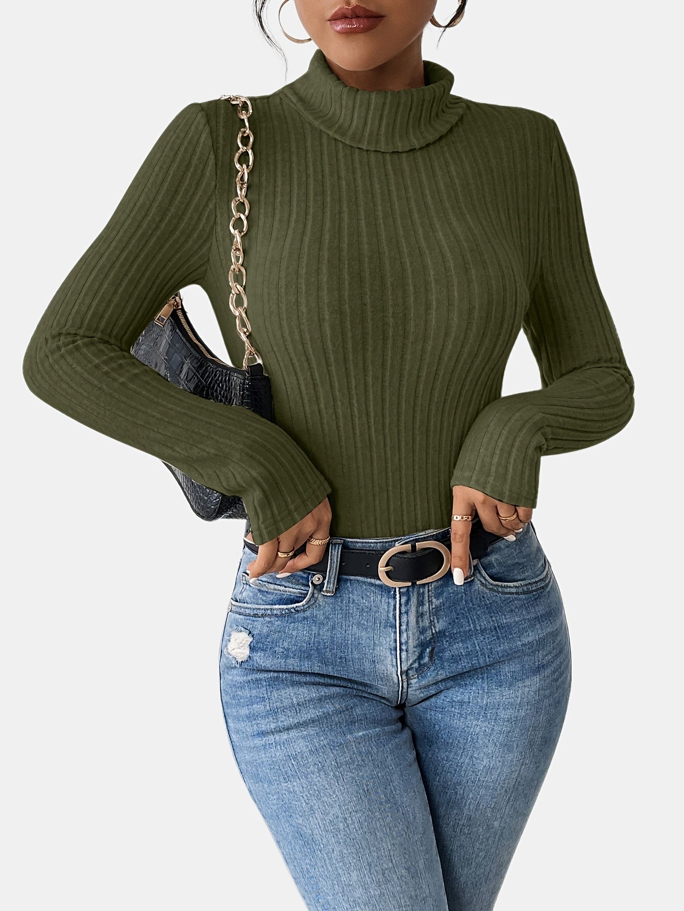 Sexy Turtle Neck Long Sleeve One Piece Bodysuit Top - LuxyXO