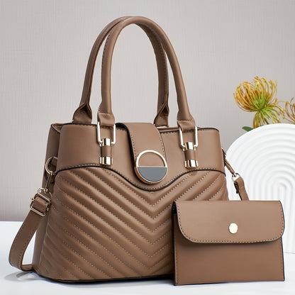 Elegant Faux Leather Tote Bag with Wallet for Women