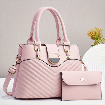 Elegant Faux Leather Tote Bag with Wallet for Women