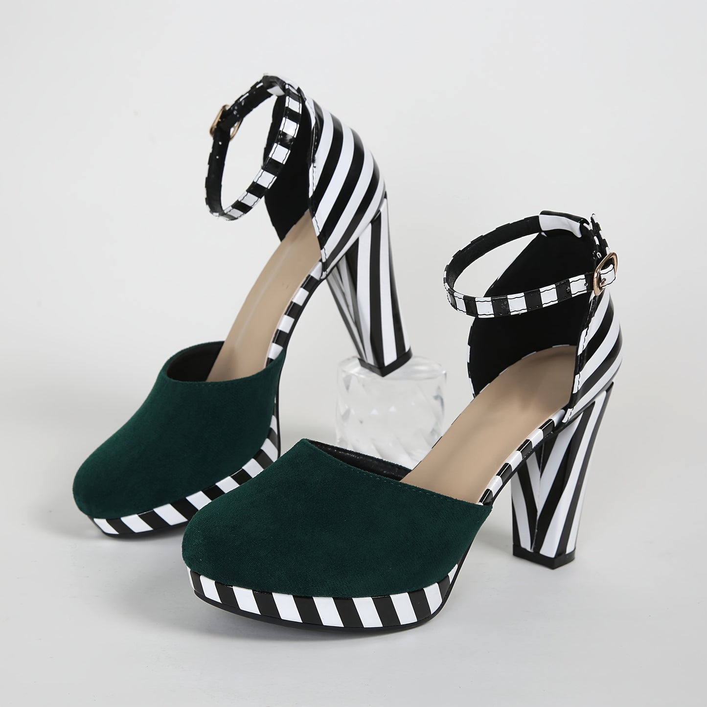 Chic Striped DOrsay High Heel Sandals - Adjustable Ankle Strap Platform - Perfect for Parties & Any Occasion - Fashionable Dress Shoes