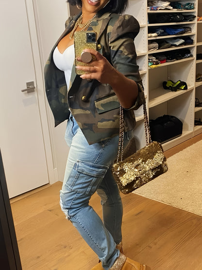 Chic Camo Print Bomber Jacket for Women