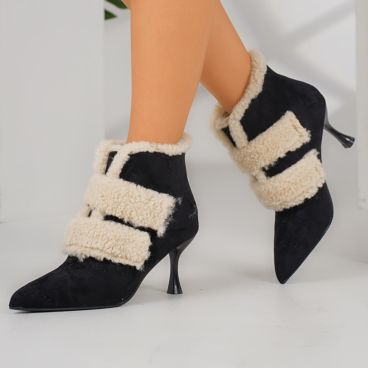 Women's Fashion All-match Elegant Warm Stiletto Heeled Short Boots With Inside Velvet