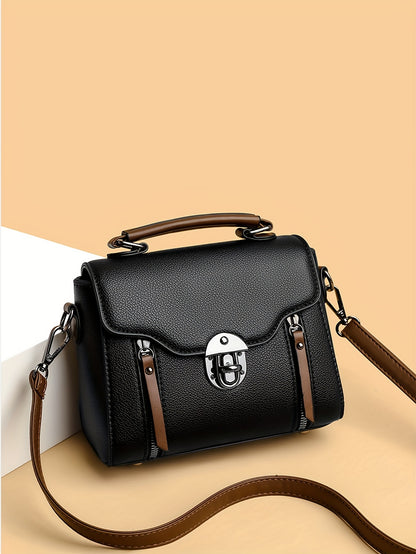 Retro Buckle Handbag For Women, Color Contrast Crossbody Bag,