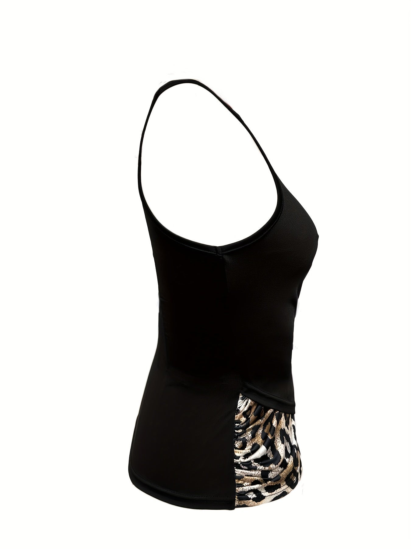 Leopard Print Cross Front Cami Top - Elegant Cut Out Sleeveless