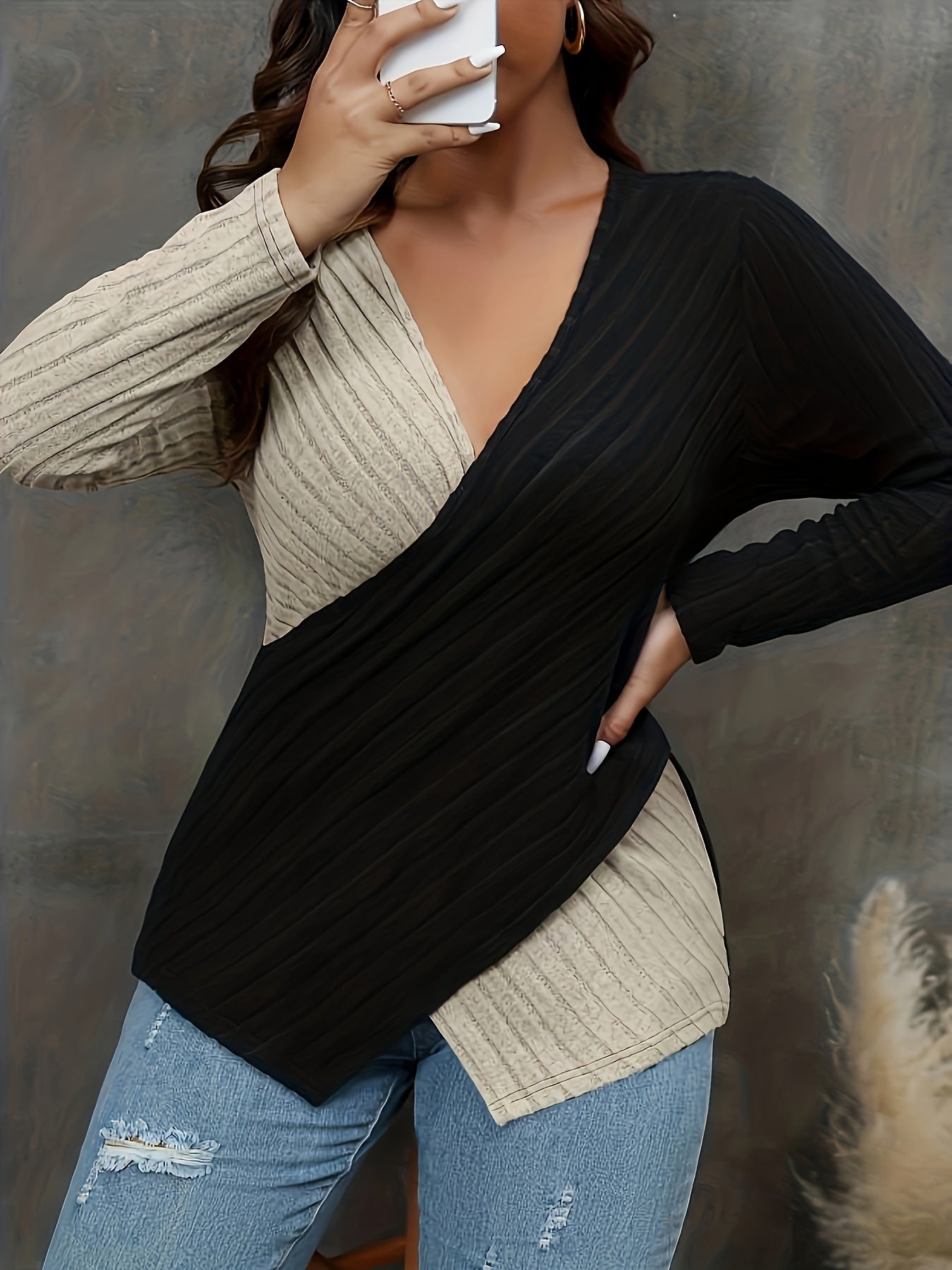 Plus Size Colorblock Ribbed Top