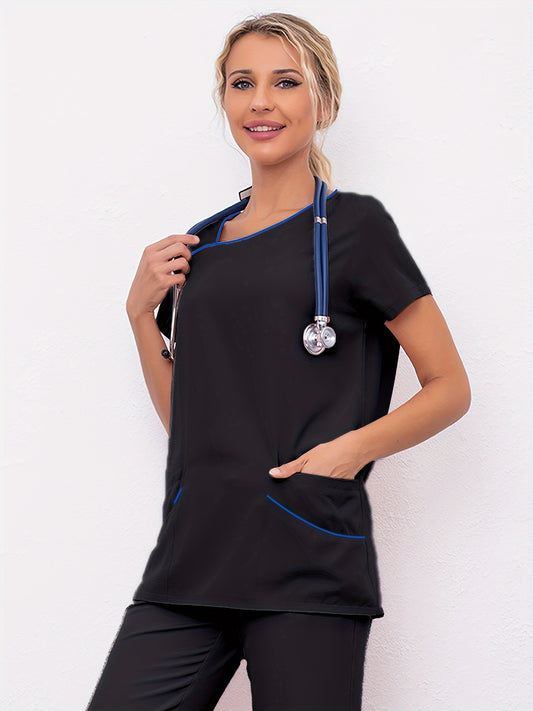 Camiseta de quirófano cómoda con cuello en V para mujer, manga corta, suave y profesional, perfecta para enfermeras, médicos y personal sanitario, prenda básica para el trabajo diario