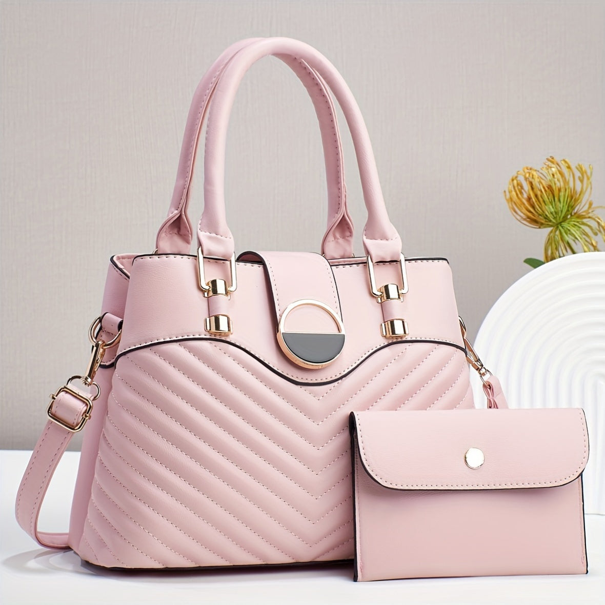 Elegant Faux Leather Tote Bag with Wallet for Women