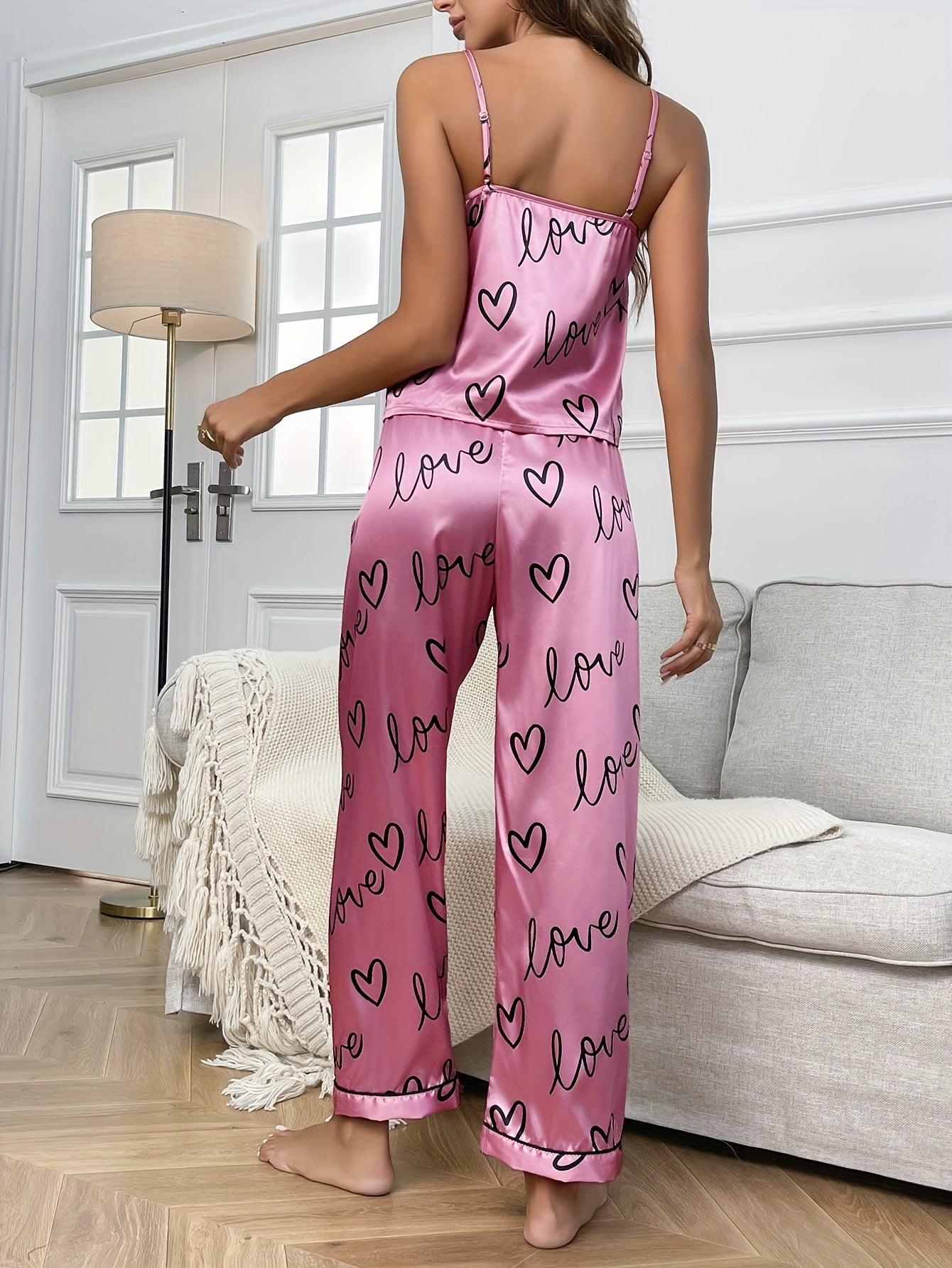 Cozy Letter Print Pajama Set - LuxyXO