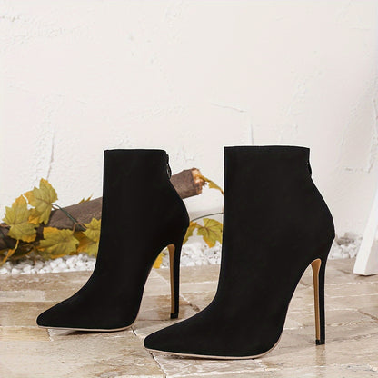 Elegant Women's Stiletto Ankle Boots - Pointed Toe, High Heel, Sleek Design with Back Zipper, Comfortable for All Seasons