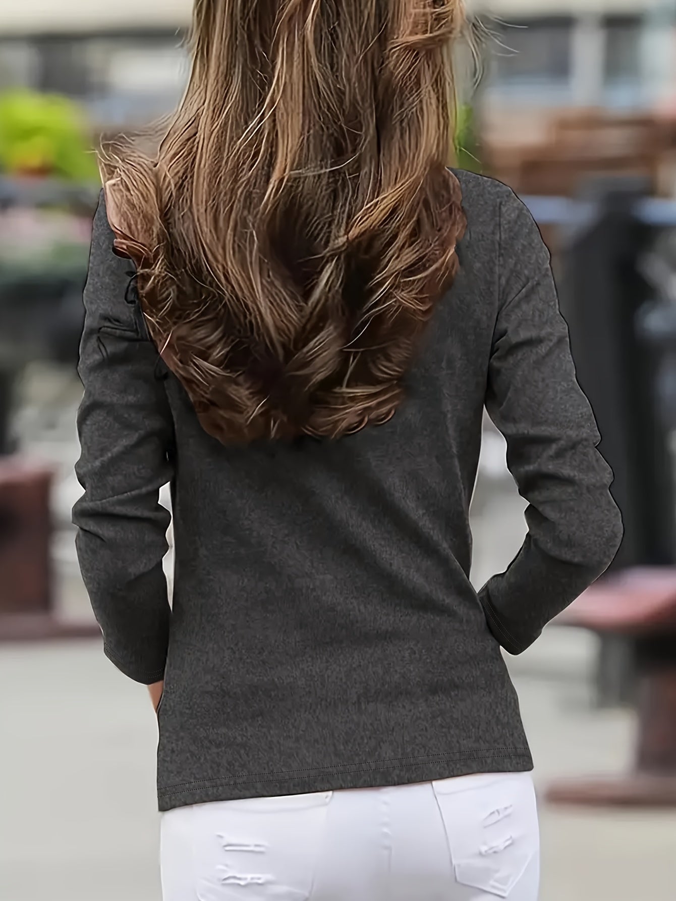 Blusa informal de manga larga con cuello alto y color liso para mujer, talla grande, tejido de poliéster suave y elástico, lavable a máquina, tejido de punto, para usar en todas las estaciones