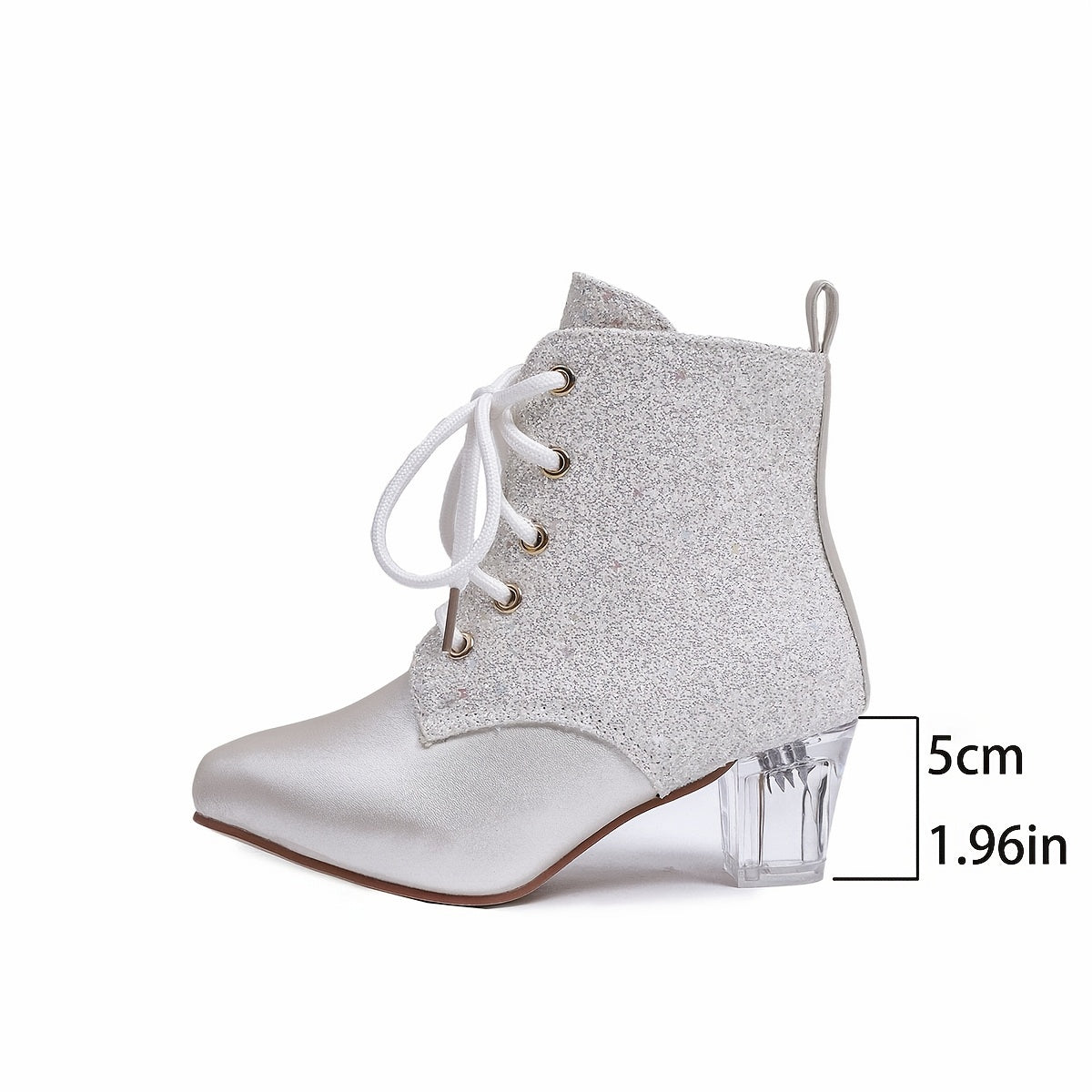 Botines con parches de lentejuelas para mujer, punta puntiaguda moderna, cierre de cremallera, tacón de bloque medio, forro de tela