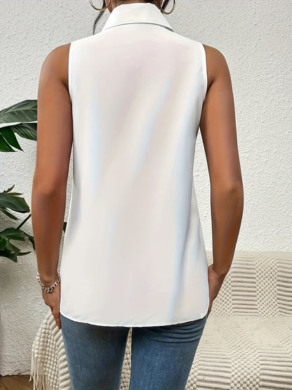 Stylish Plus Size Button Front Collared Blouse - Plus Size Blouses for Spring and Summer - Casual Sleeveless Top with Comfortable Fit for Women