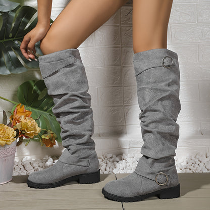 Botas altas hasta la rodilla elegantes y holgadas: botas de invierno cómodas para mujer con tacón grueso, forro de terciopelo, diseño fácil de poner para clima frío: perfectas para salidas informales y uso diario