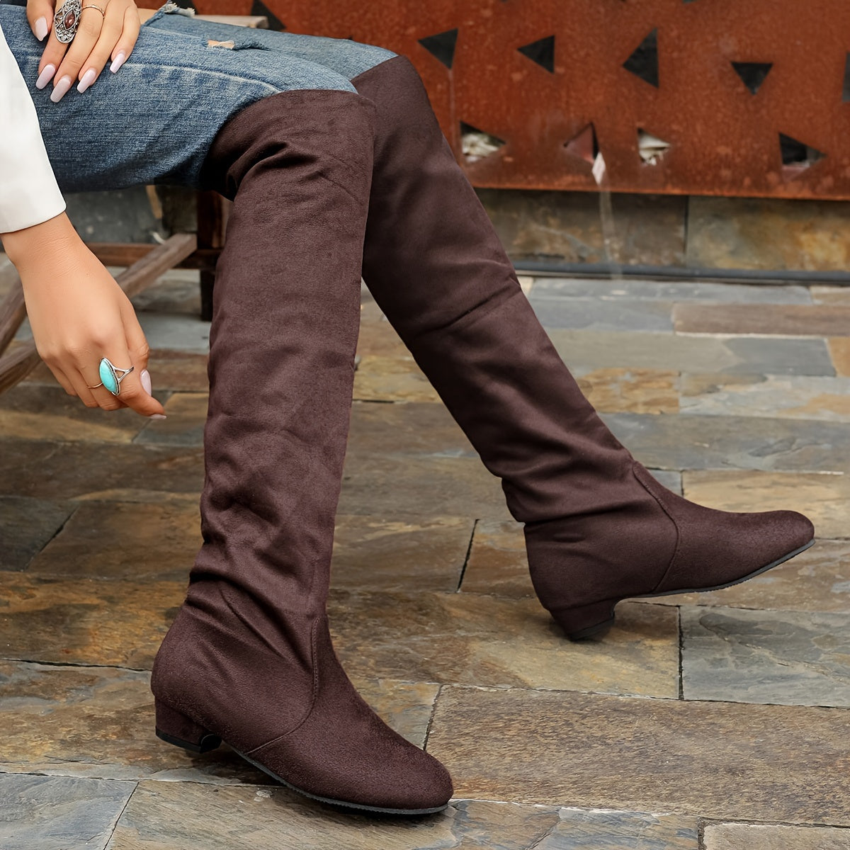 All-Season Comfort & Style: Chic Low Heel, Slip-On Boots with Round Toe & Solid Color for Women - LuxyXO