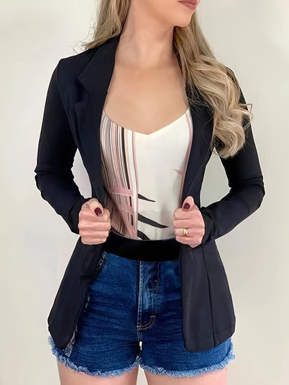 Fashionable Womens Blazer Jacket - Solid Lapel, Button Closure, Flowy Long Sleeves - Casual-Formal Commuter Outerwear