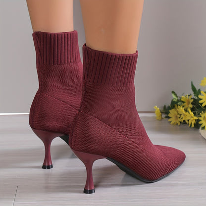 Elegant Solid Color Fabric Ankle Booties for Women - All-Season Slip-On Dress Boot with Pointed Toe, Stiletto Heel | Comfortable High-Heel Sock Boots from Taizhou - LuxyXO