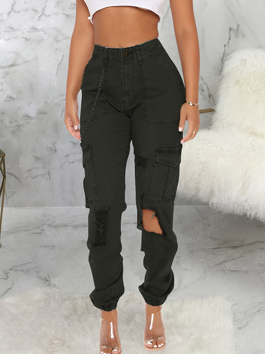 Camo Cargo Pants For Women High Waisted Camoflage Slim Fit Ripped Trousers Sweatpants With Pockets