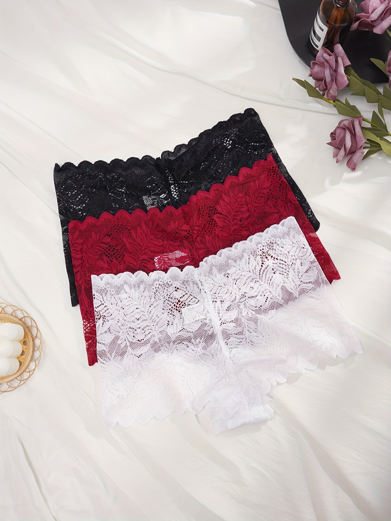 Floral Lace Panty Set - Sexy & Elegant 3-Piece - LuxyXO