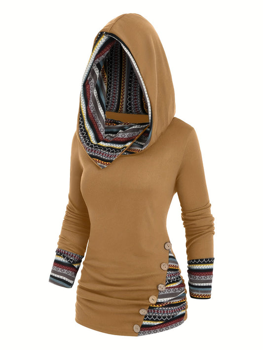 Trendy Ethnic Print Hoodie for Women