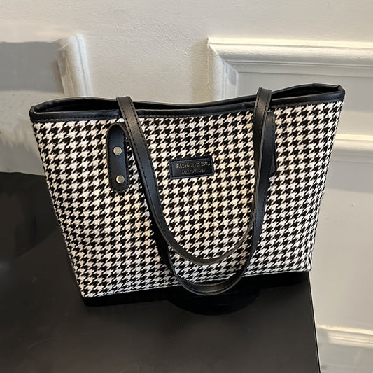 Chic Houndstooth Tote Bag for Women - Spacious & Stylish Shoulder Handbag