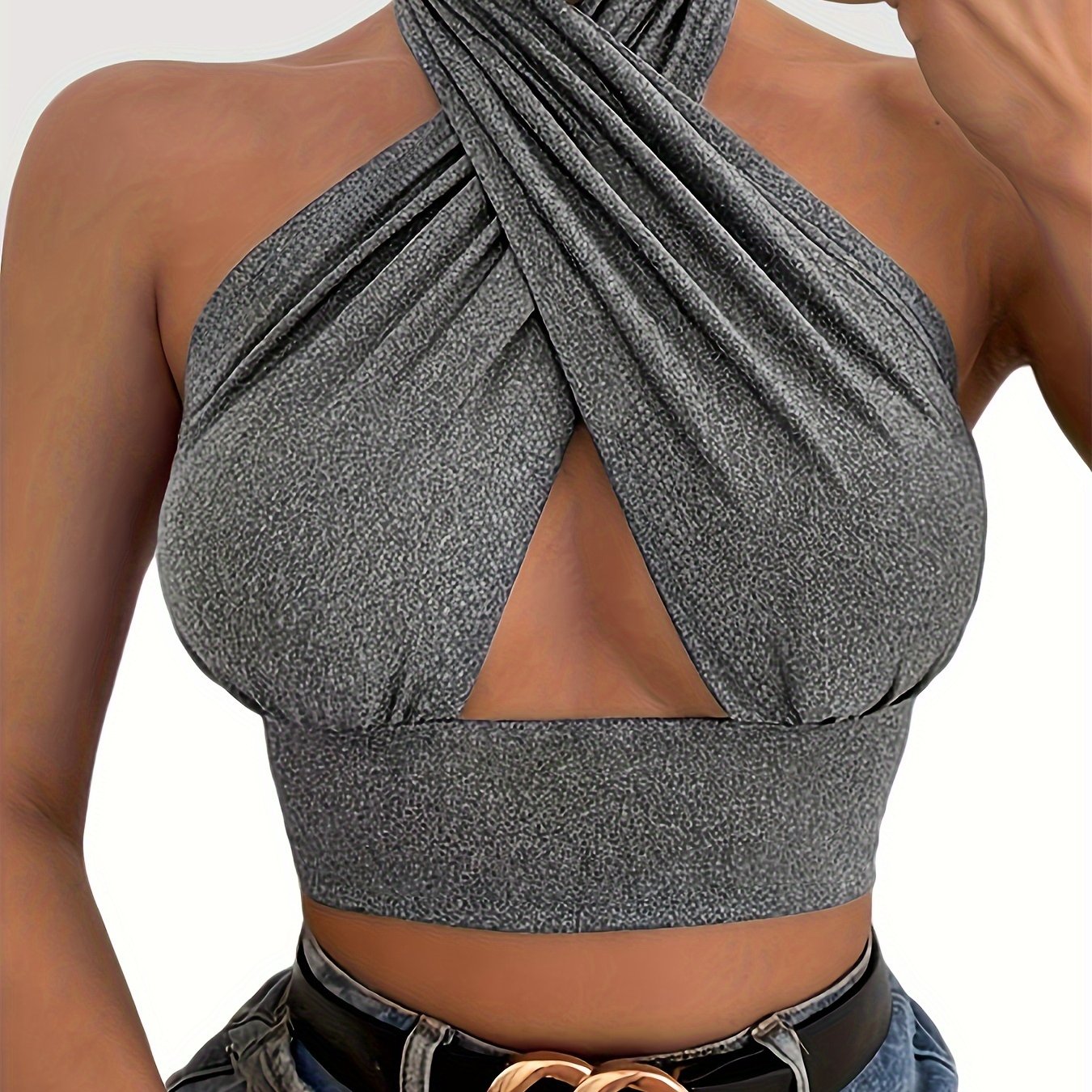 Stretchy Cut Out Cross Halter Top, Sexy Backless Crop Top