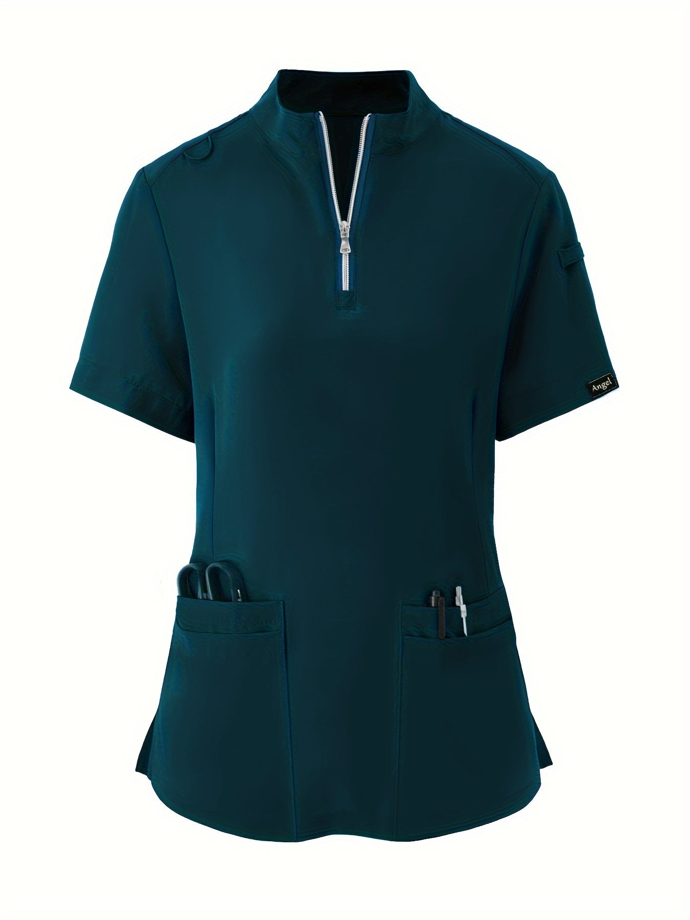 Stretchy Comfort Nurse Top - Soft, Breathable, Zipper Front, Short Sleeve, Relaxed Fit Health Care Uniform for Women - Ideal for Medical Professionals