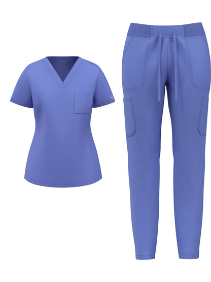 Pandamed Scrubs Women's Polyester And Spandex Medical Uniform Set, V-Neck, Short Sleeve, Pocket, Breathable, All-Season, No Pockets, No Chest Pad, Knit Fabric, No Print, Scrubs For Nurses And Medical Professionals