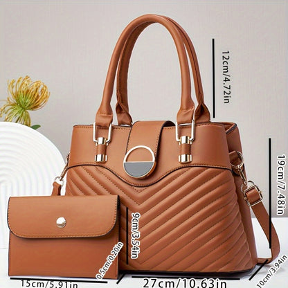 Elegant Faux Leather Tote Bag with Wallet for Women