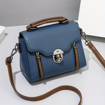 Retro Buckle Handbag For Women, Color Contrast Crossbody Bag,