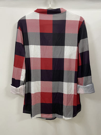 Camisa elegante de franela a cuadros: blusa suave de manga larga con cuello en V y ajuste relajado para uso diario, ropa informal de mujer para la temporada de otoño e invierno