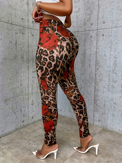 Leggings deportivos de cintura alta con estampado de leopardo, mallas ajustadas y elásticas informales para uso diario, ropa de mujer