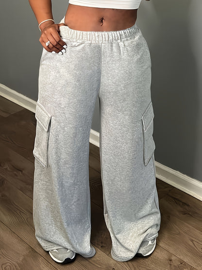 Stylish Plus Size Cargo Pants - Women Plus - Loose Fit, Flap Pockets, Elastic Waist, Drawstring