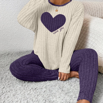 Conjunto de ropa de estar por casa con pantalones largos y mangas largas ajustados con forma de corazón en talla grande