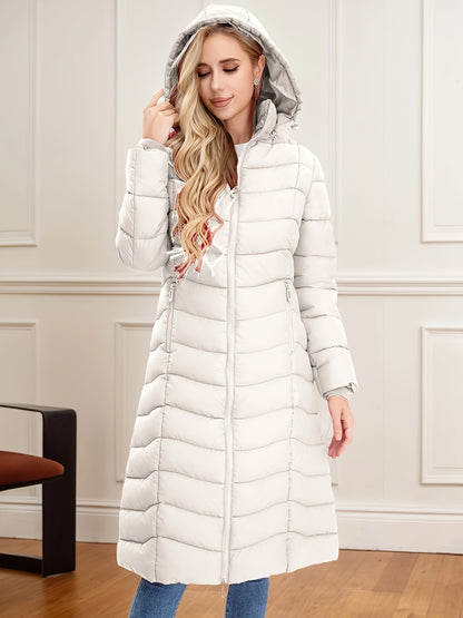 Women's Long Hooded Coat - Multi-Color, Quilted, Warm And Stylish, Available In Multiple Sizes