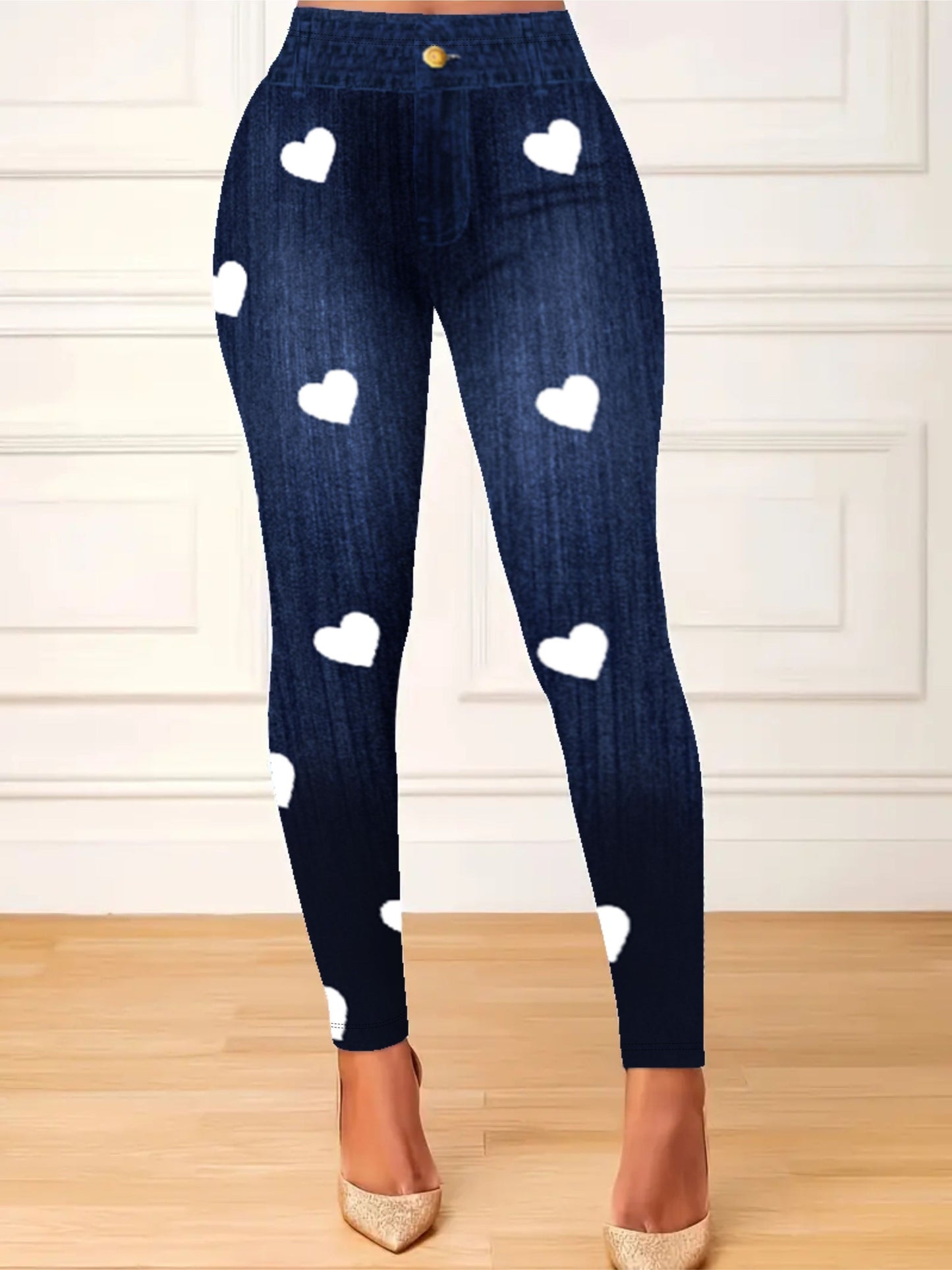 Leggings ajustados con estampado de corazones de talla grande: ultra cómodos, de cintura alta, elásticos y de tela suave: perfectos para uso diario informal, ropa de talla grande para mujer para aumentar la confianza